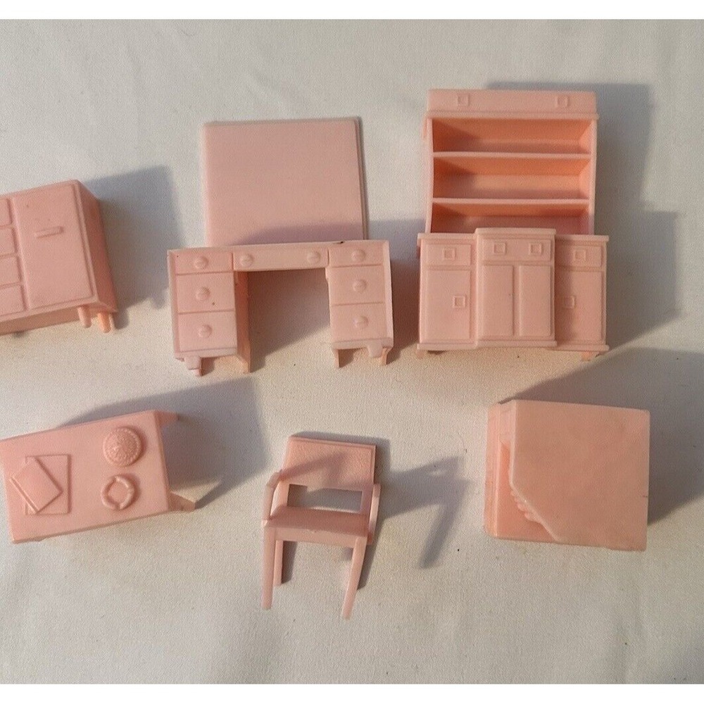 Vintage Superior Dollhouse Furniture Pink Plastic 6 piece Lot Living Room